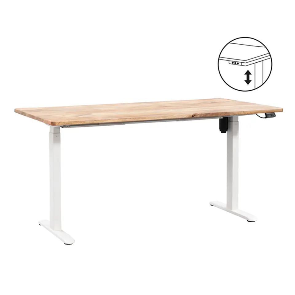 Bureau Homeworx zit/sta elektrisch verstelbaar – mangohout/wit - 75/118x160x80 cm
