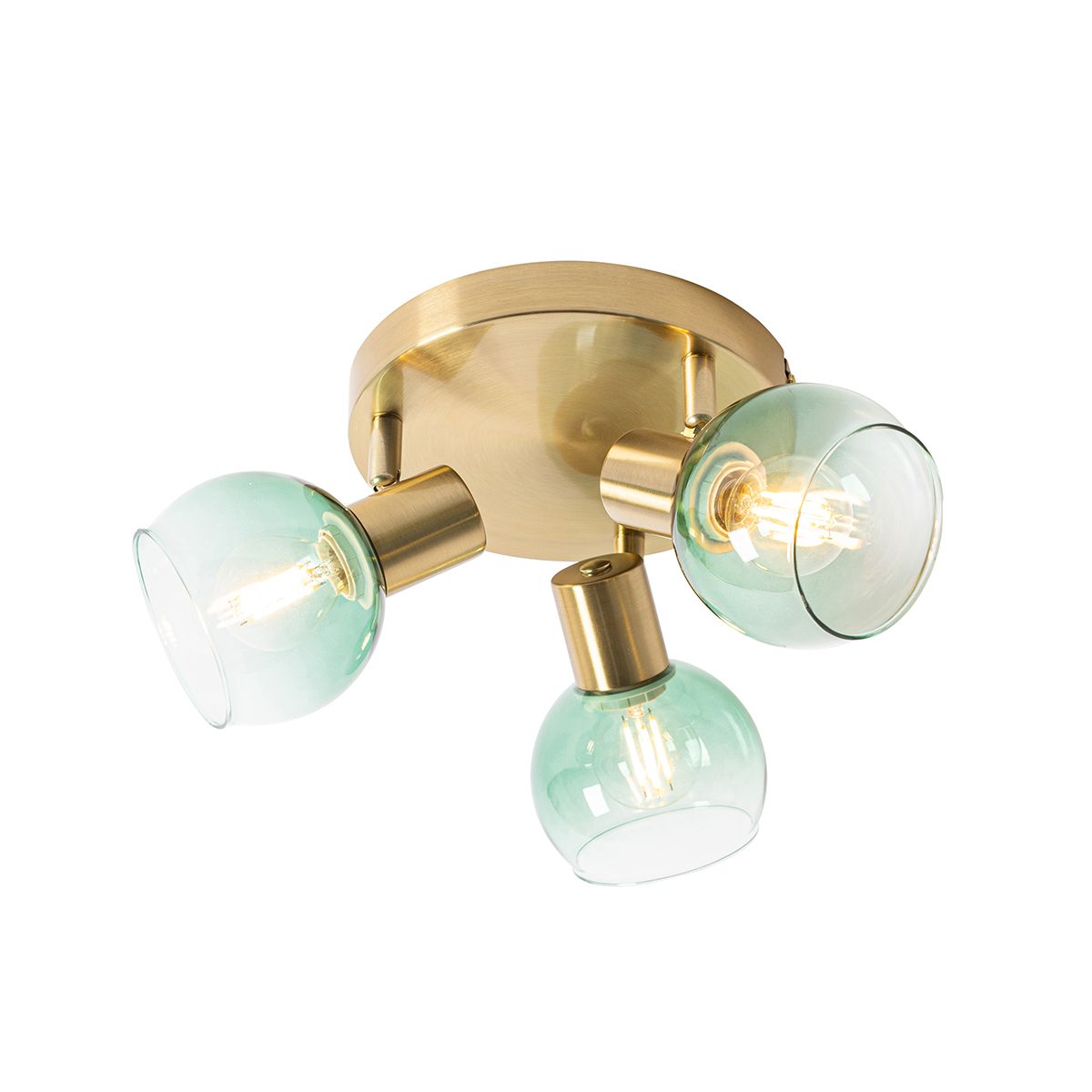 Art Deco plafondspot goud met groen glas 3-lichts - Vidro