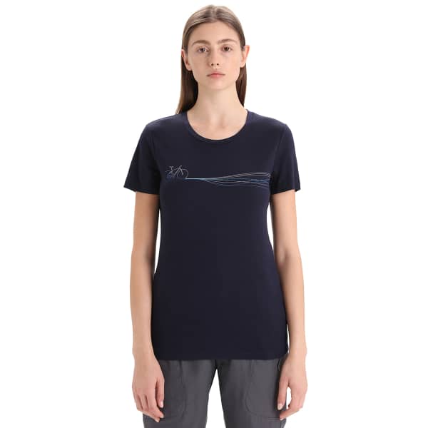 T-shirt randonnée ICEBREAKER W TECH LITE II SS TEE CADENCE PATHS MIDNIGHT NAVY