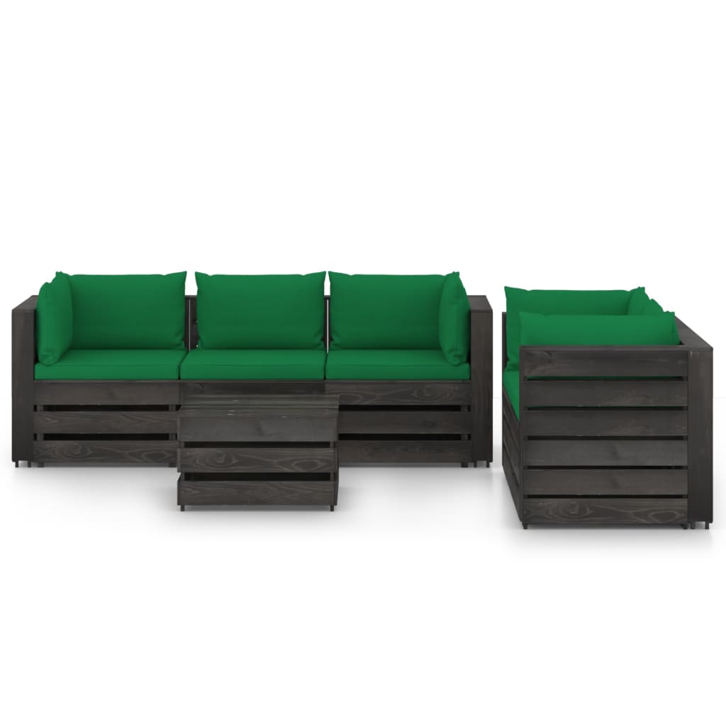 Salon de jardin meuble d'extérieur ensemble de mobilier 6 pièces avec coussins bois imprégné de gris