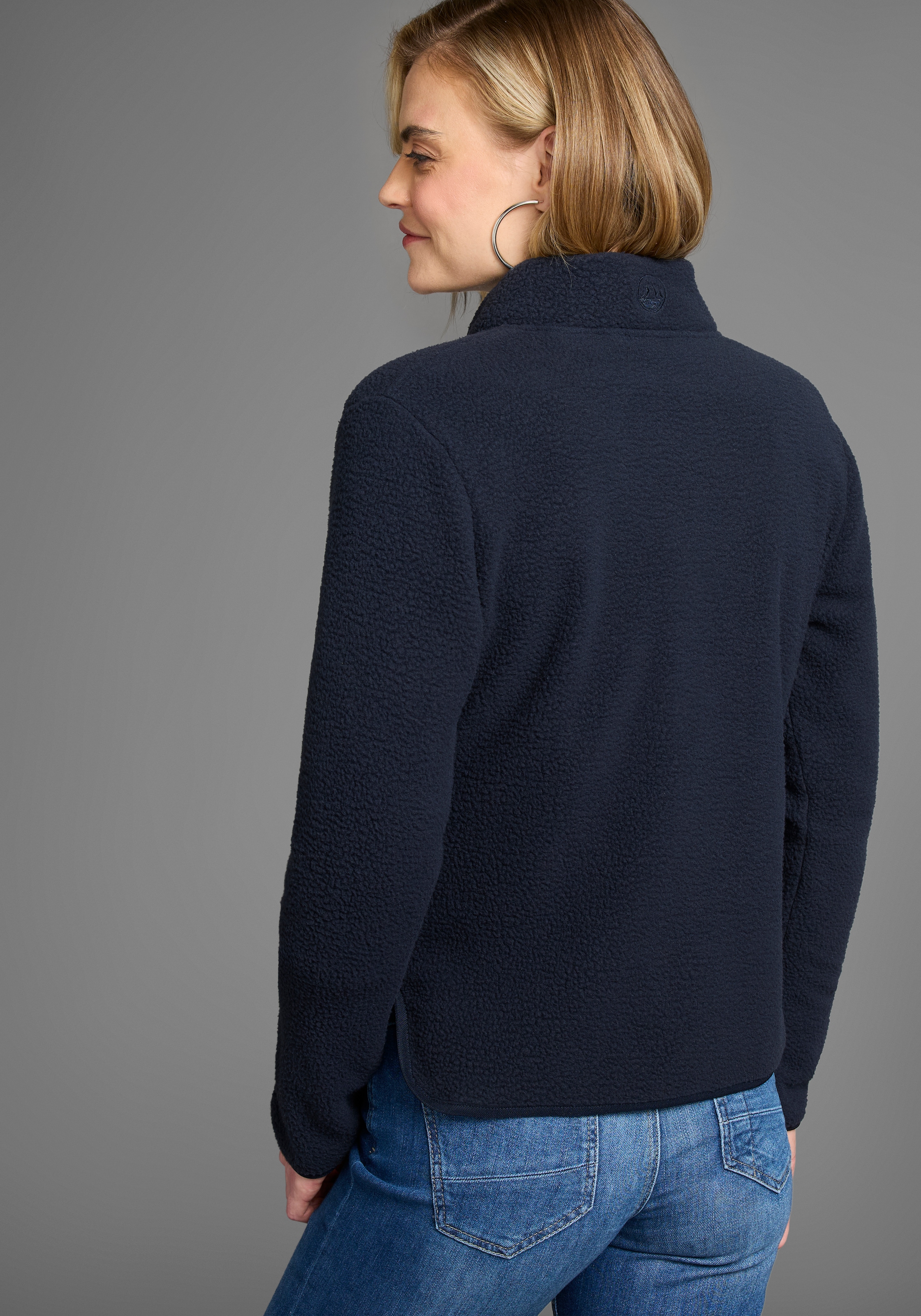 Polarino Fleecejacke ohne Kapuze aus Teddy-Fleece, Übergangsjacke mit Stehkragen und Knöpfen