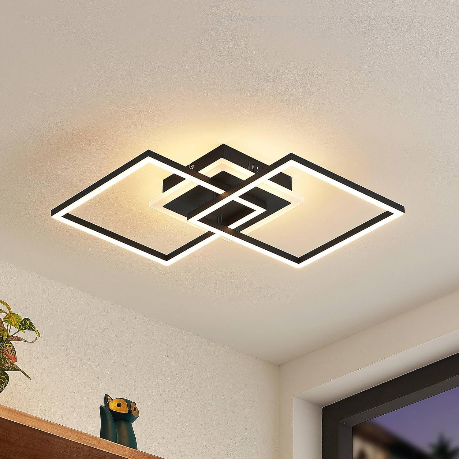 Lindby LED Deckenleuchte Fjardo dimmbar mit Leselampe (Modern) in Schwarz aus Aluminium (1 flammig,) - Lampe Deckenlampe Wohnzimmerleuchte