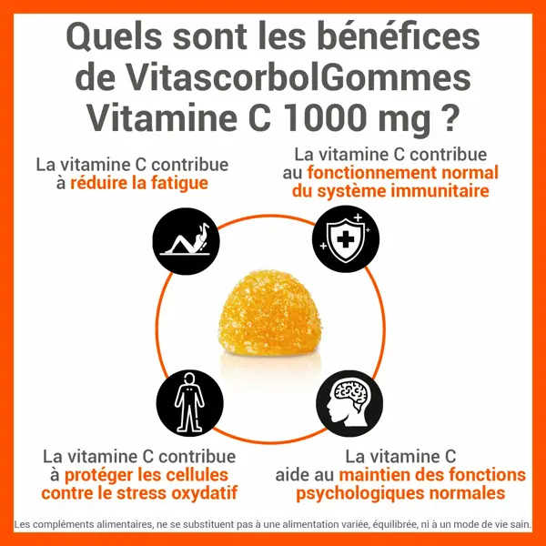 Vitascorbol Gommes Complément alimentaire Vitamine C 1000 mg Vitalité 2x30 Gommes