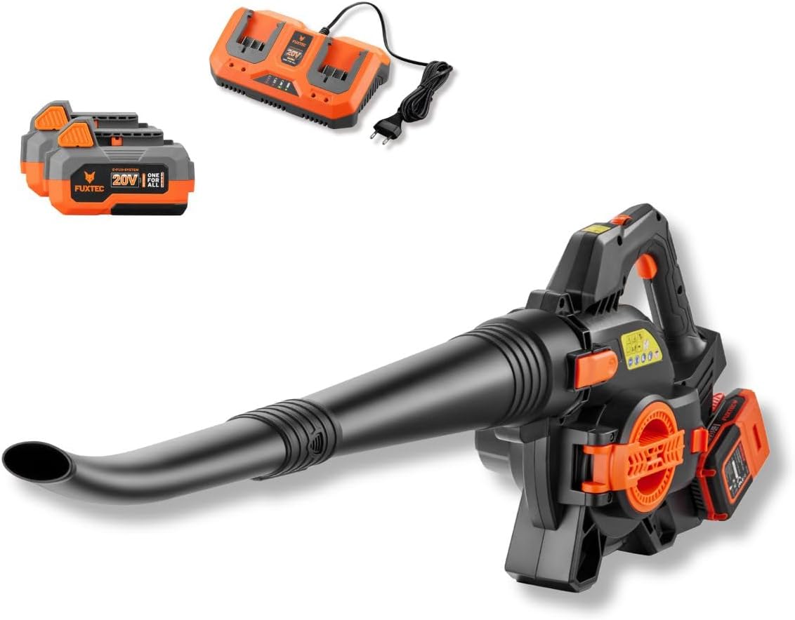 FUXTEC 40 Volt 2in1 Akku-Laubbläser/-Sauger Set FX-E2LBS-SET, leistungsstarker Laubhäcksler inkl.Akku und Ladegerät, Saugleistung 685.1m³/h, ergonomischer Handgriff, Geschwindigkeitsregulierung