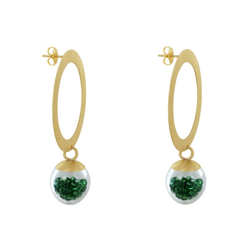 Boucles d'Oreilles Anneau Laiton Bulle Pâte de Verre et Perles