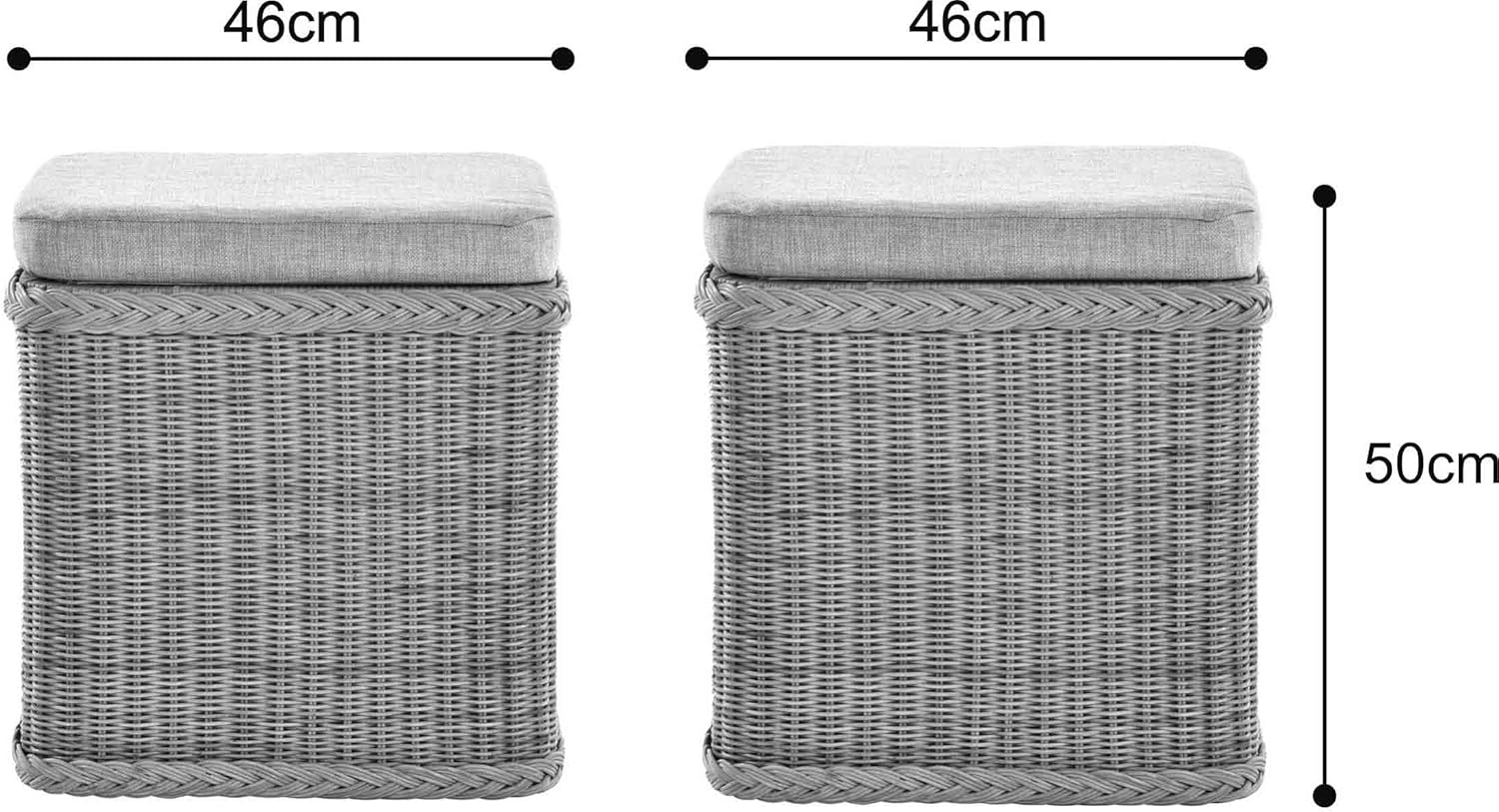 Rattan Wäschekorb Wäschetruhe Sitz gepolstert Flur-Bank Aufbewahrungsbox mit Deckel Bad-Hocker Sitzhocker Wäschesammler Sitz-Truhe Natur (Grau Natur, Quadratisch)