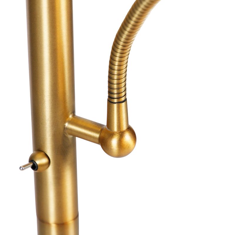 Klassieke vloerlamp brons stoffen kap wit met leeslamp - Retro