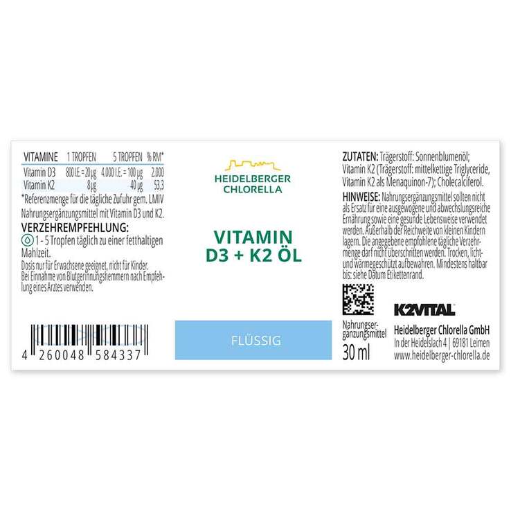 Vitamin D3 + K2 Öl Tropfen zum Einnehmen, 30 ml