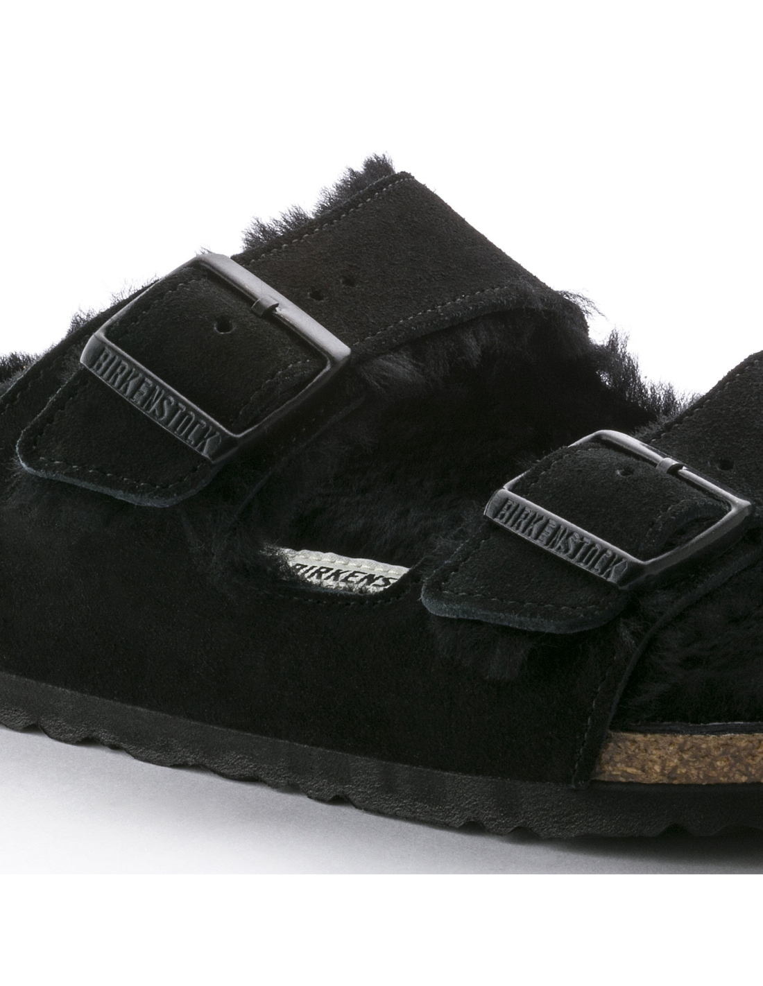 birkenstock mules fourées femme arizona vl shearling daim noir