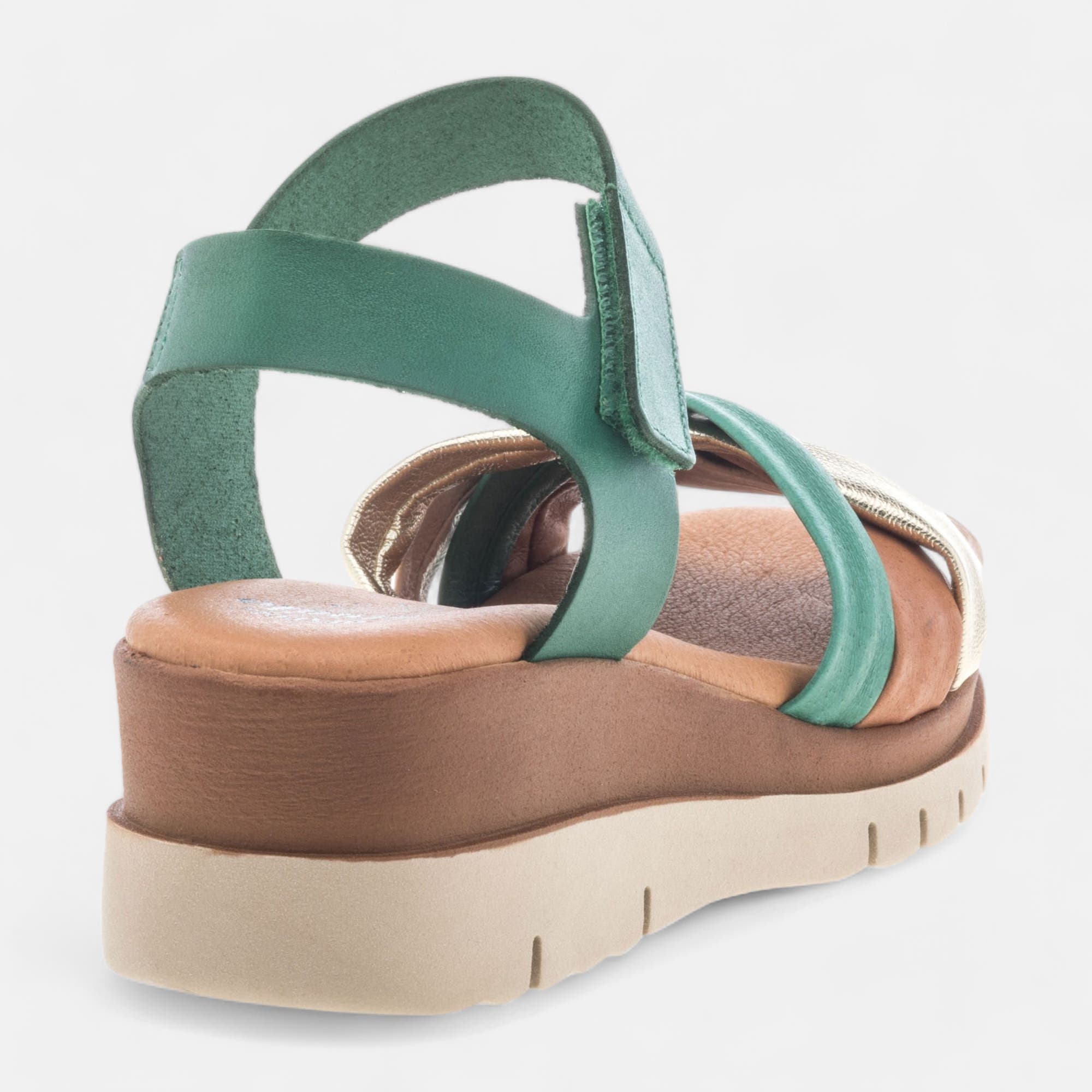 Sandales à talon compensé Femme en cuir vert