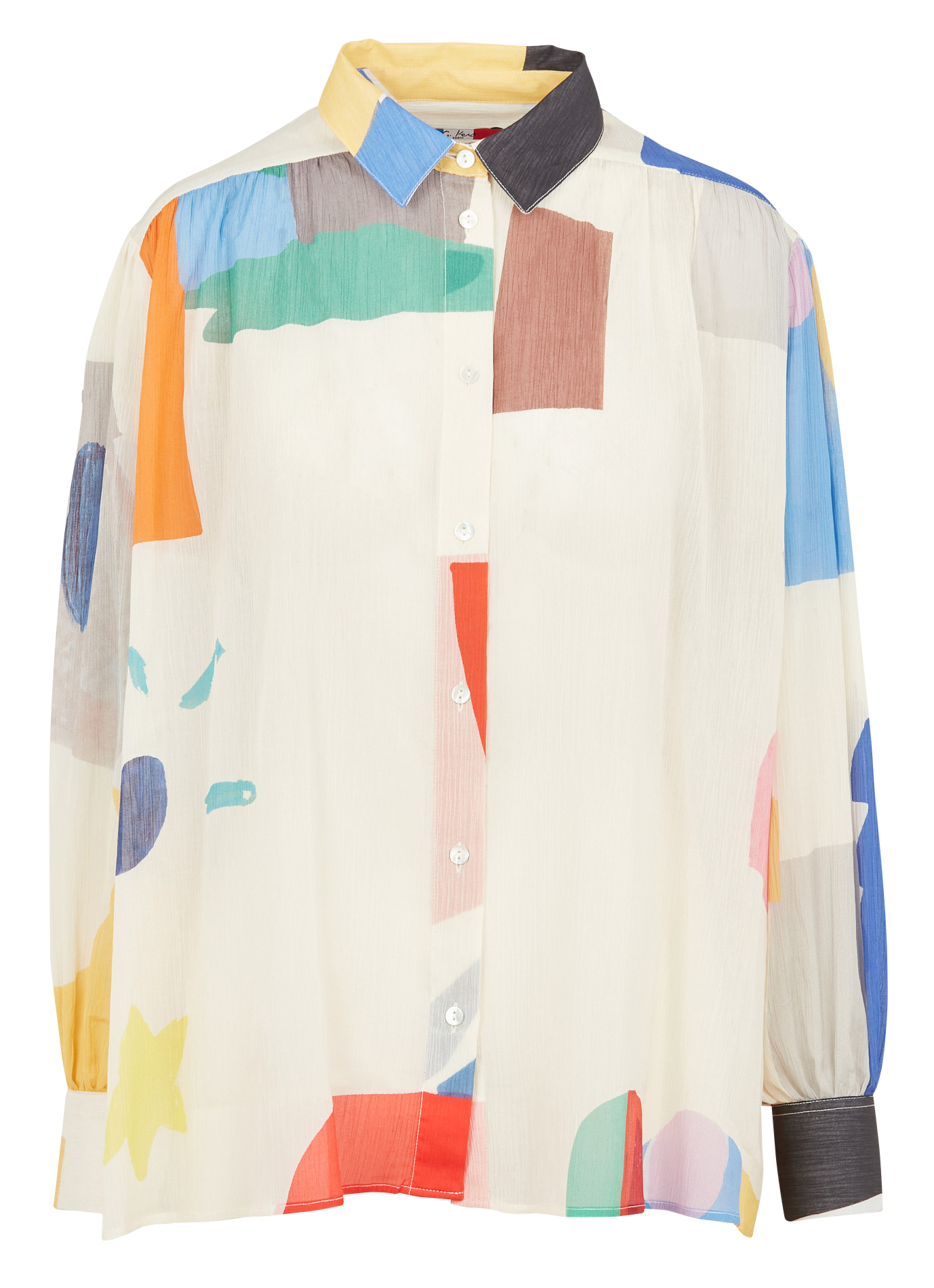 BIG COLORS - Chemise col classique imprimée en soie | Blanc