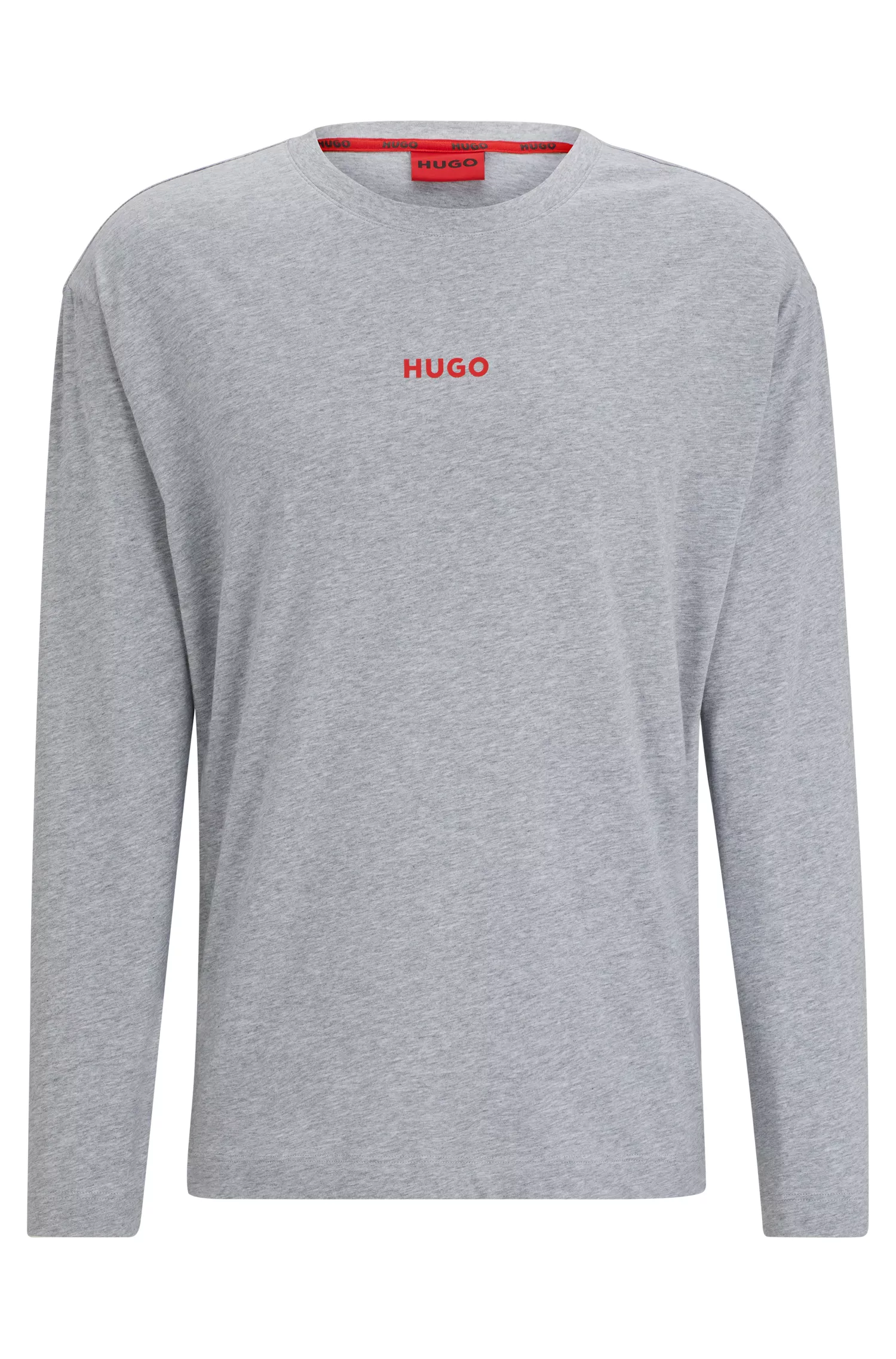 HUGO Vermelho - Blusa de pijama de modelagem relaxada em algodão elástico com logotipo.