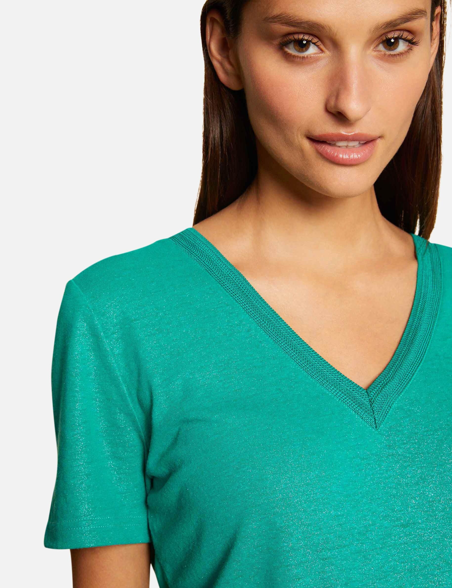 T-shirt manches courtes à col en V vert moyen femme - vert_moyen