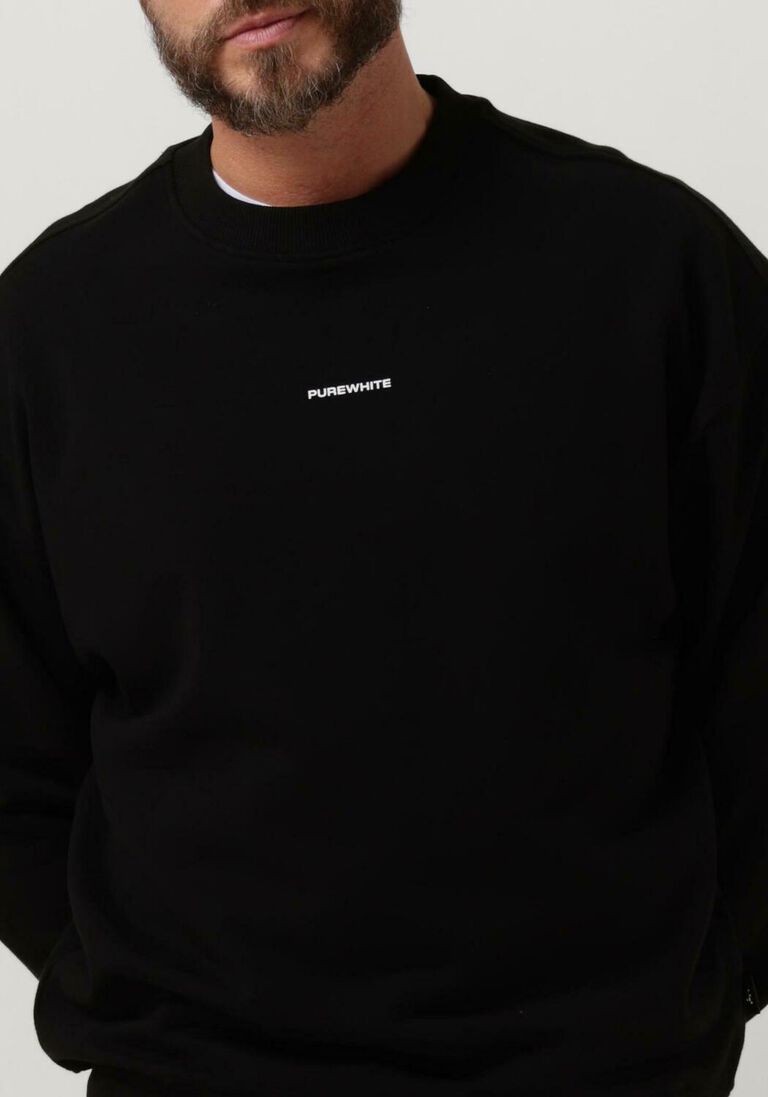 PUREWHITE zwarte purewhite trui crewneck with small logo on chest and big back print
