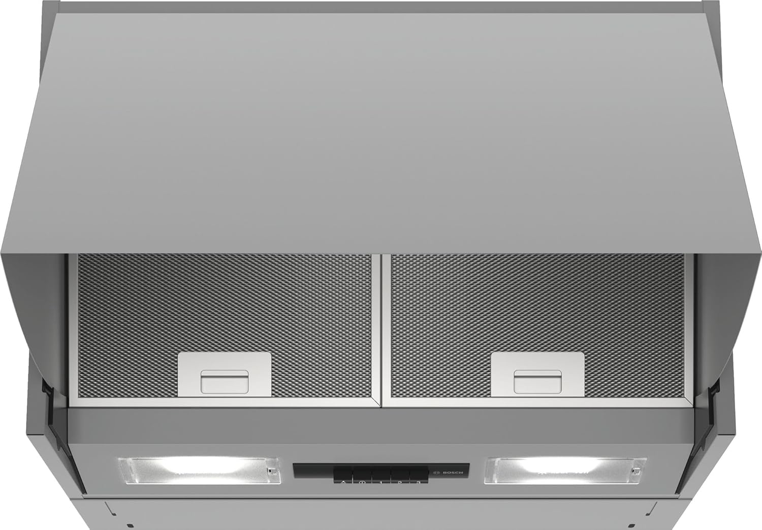 Bosch DEM66AC00 Serie 2 Zwischenbauhaube, 60 cm breit, Um- & Abluft, LED-Beleuchtung gleichmäßige Ausleuchtung, Drucktastenschalter, 3 Leistungsstufen, Metallfettfilter spülmaschinengeeignet