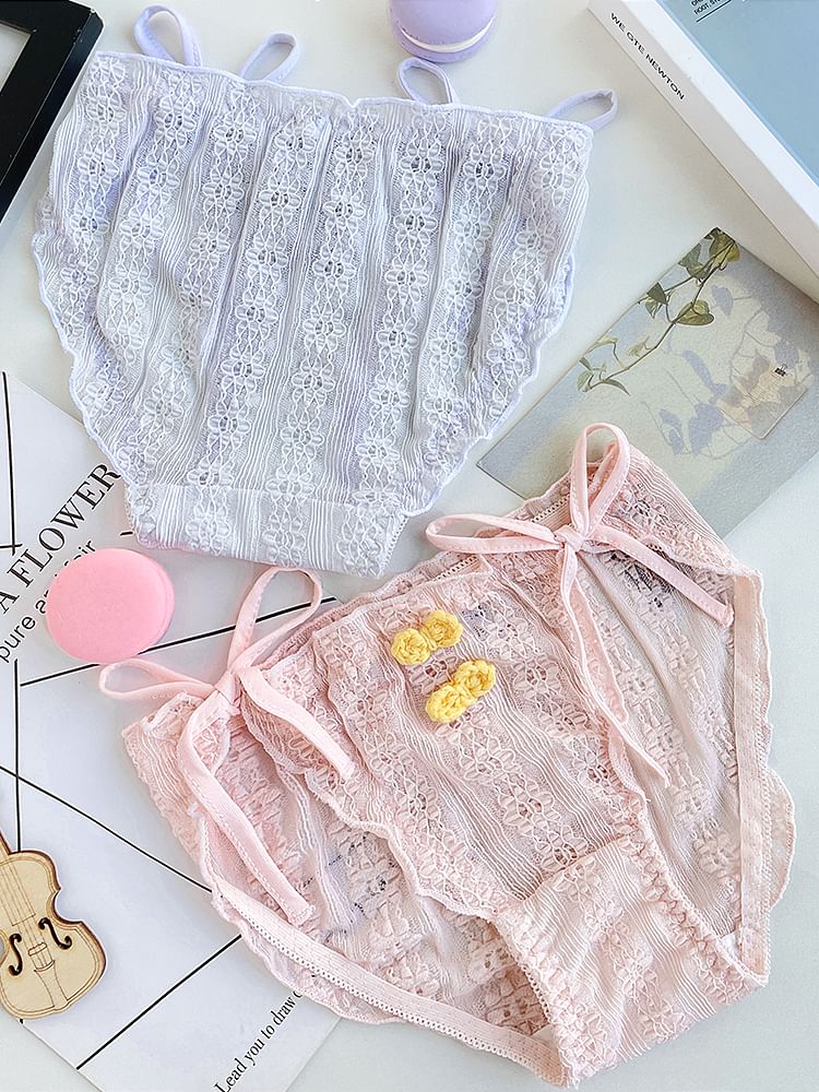 Pancherry - Matching set voor koppels: boxershort met contrasterende rand + slip met kanten strik