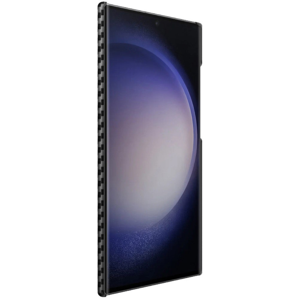 Samsung Galaxy S23 Ultra 5G Hardcase Leder Hülle im Carbon Look - Schwarz