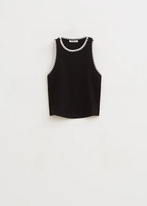Singlet met borduursel zwart (ZWART)