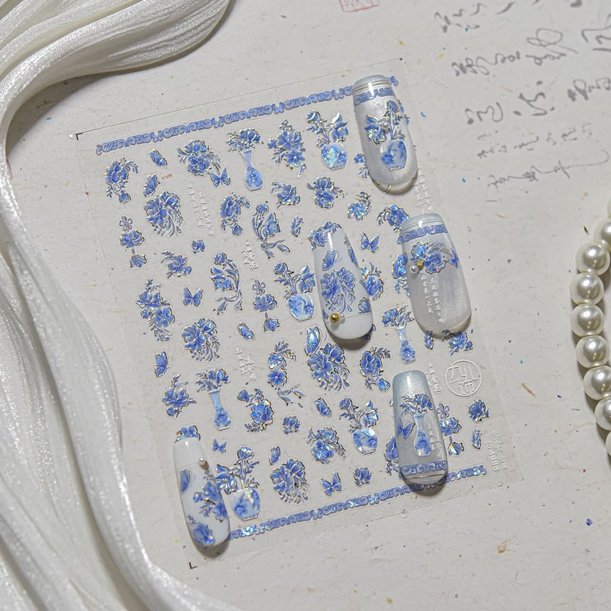 dainlili - Blauwe en witte porseleinen nagelstickers