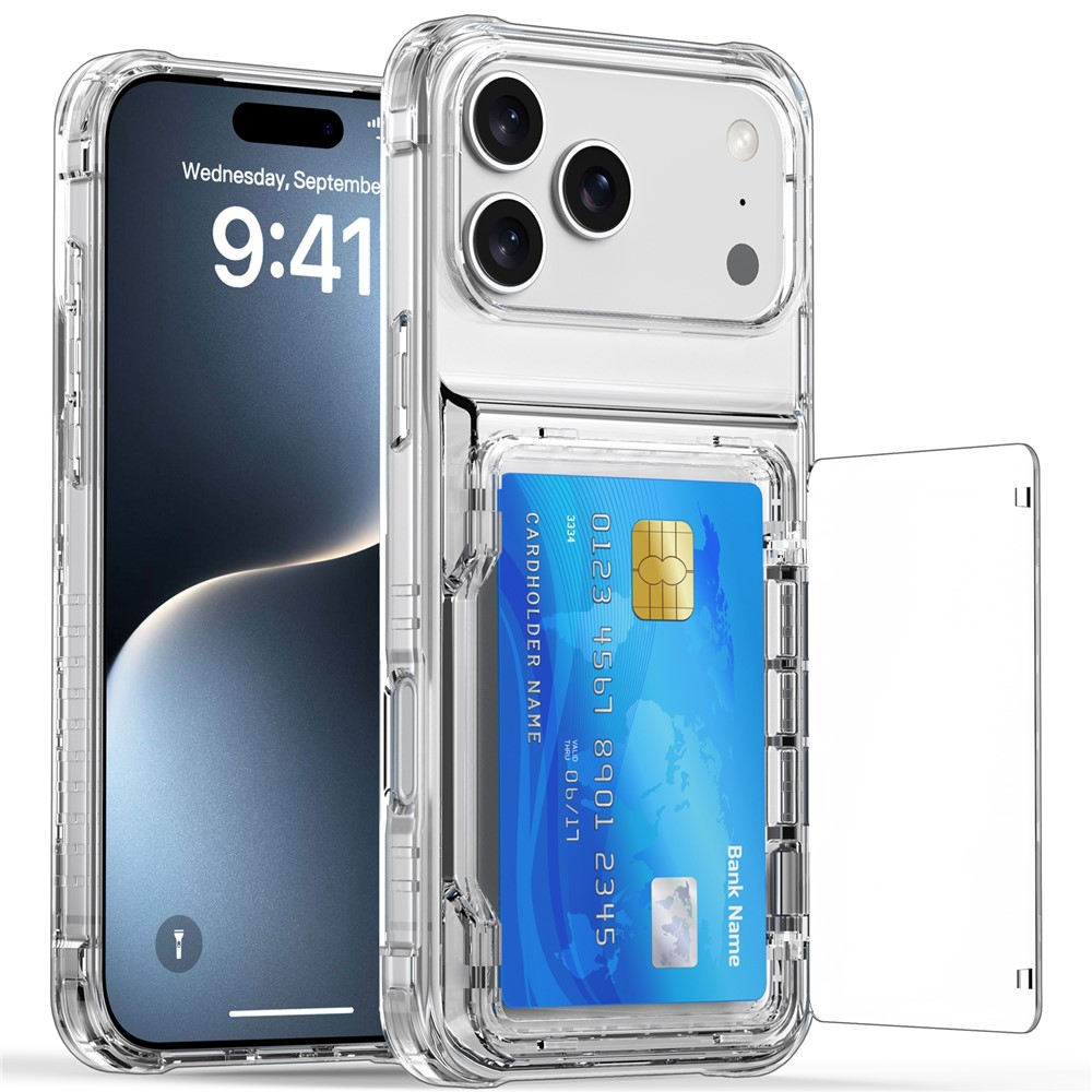 iPhone 17 Pro Max Gummi Case Schutzhülle Air Cushion Fallschutz mit Kartenfach   Kickstand - Transparent