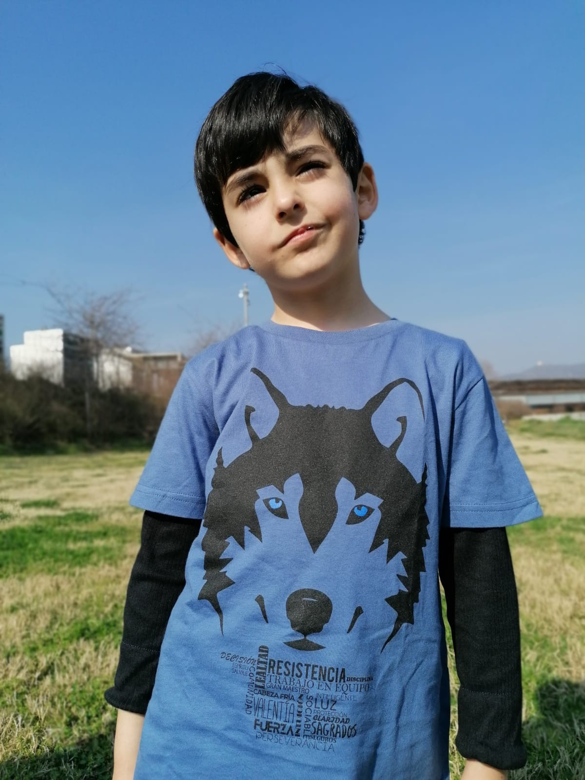 Camiseta branca com estampa de lobo para meninos/meninas