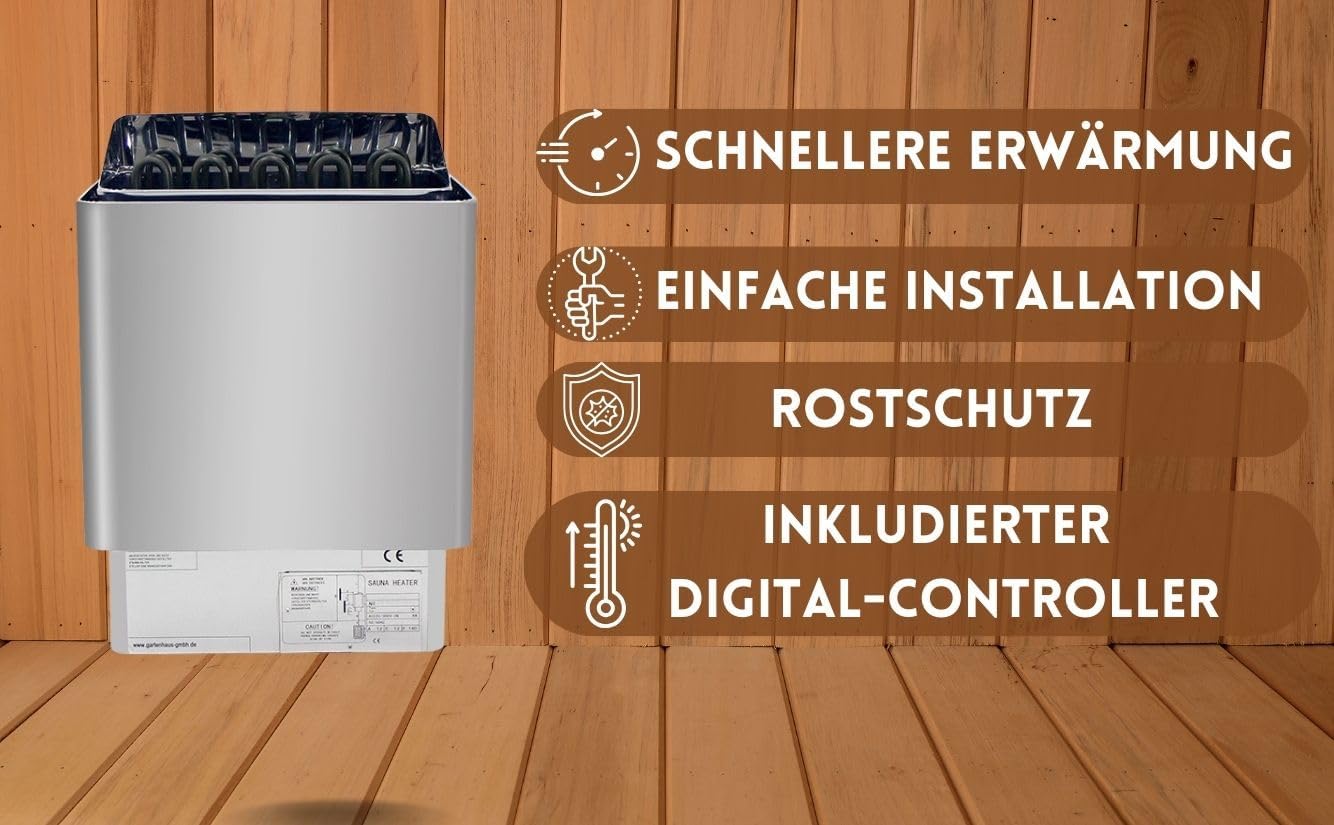 Saunaofen Thermolux 6KW mit Touch-Controller Gunmetal, Finnischer Elektro-Heizgerät Saunaheizung