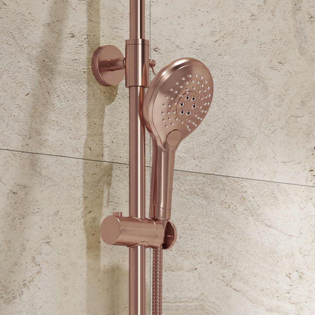 Saniclear Evolution Curved opbouw regendouche geborsteld koper met 30cm hoofddouche en 2 standen handdouche