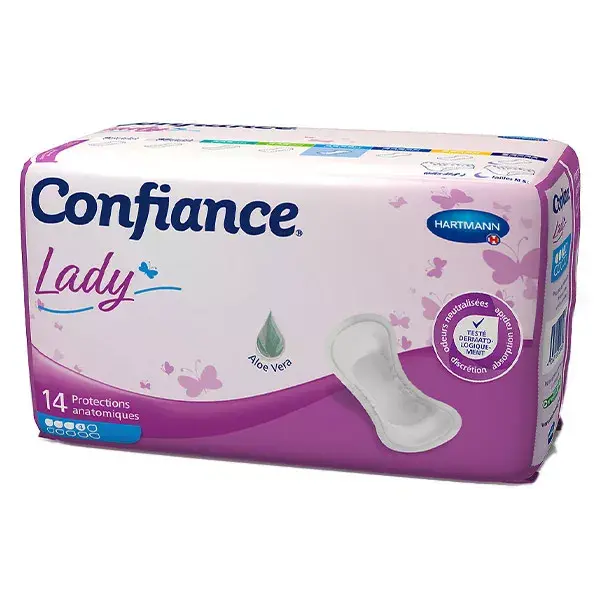 Absorventes anatômicos Hartmann Confiance Lady com Aloe Vera 4 gotas, 14 unidades