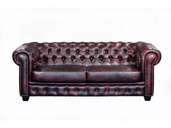 Canapé chesterfield 3 places BRENTON 100% cuir de buffle - Bordeaux
