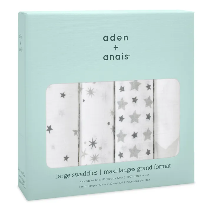 aden + anais Maxi-lange - Etoiles gris - Pack de 4