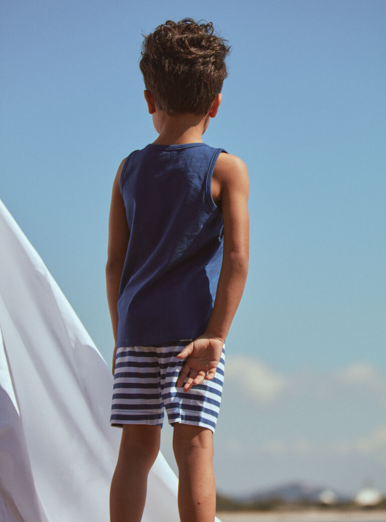 Débardeur et short bleu marine et blanc en jersey