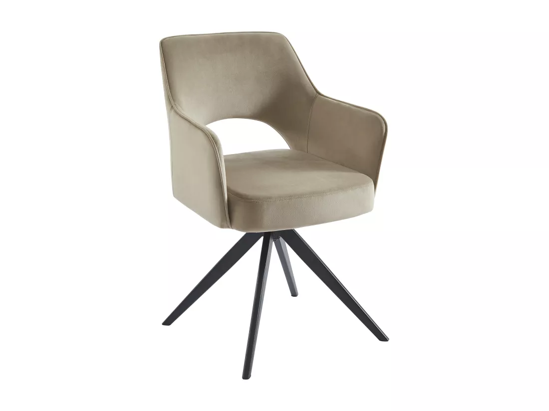 Lot de 6 chaises pivotantes avec accoudoirs en velours et métal noir - Beige - KONYA