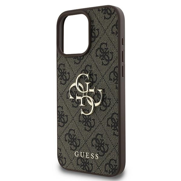iPhone 16 Pro Leder Hardcase Hülle 4G Big Metal Logo (GUHCP16L4GMGBR) - Braun