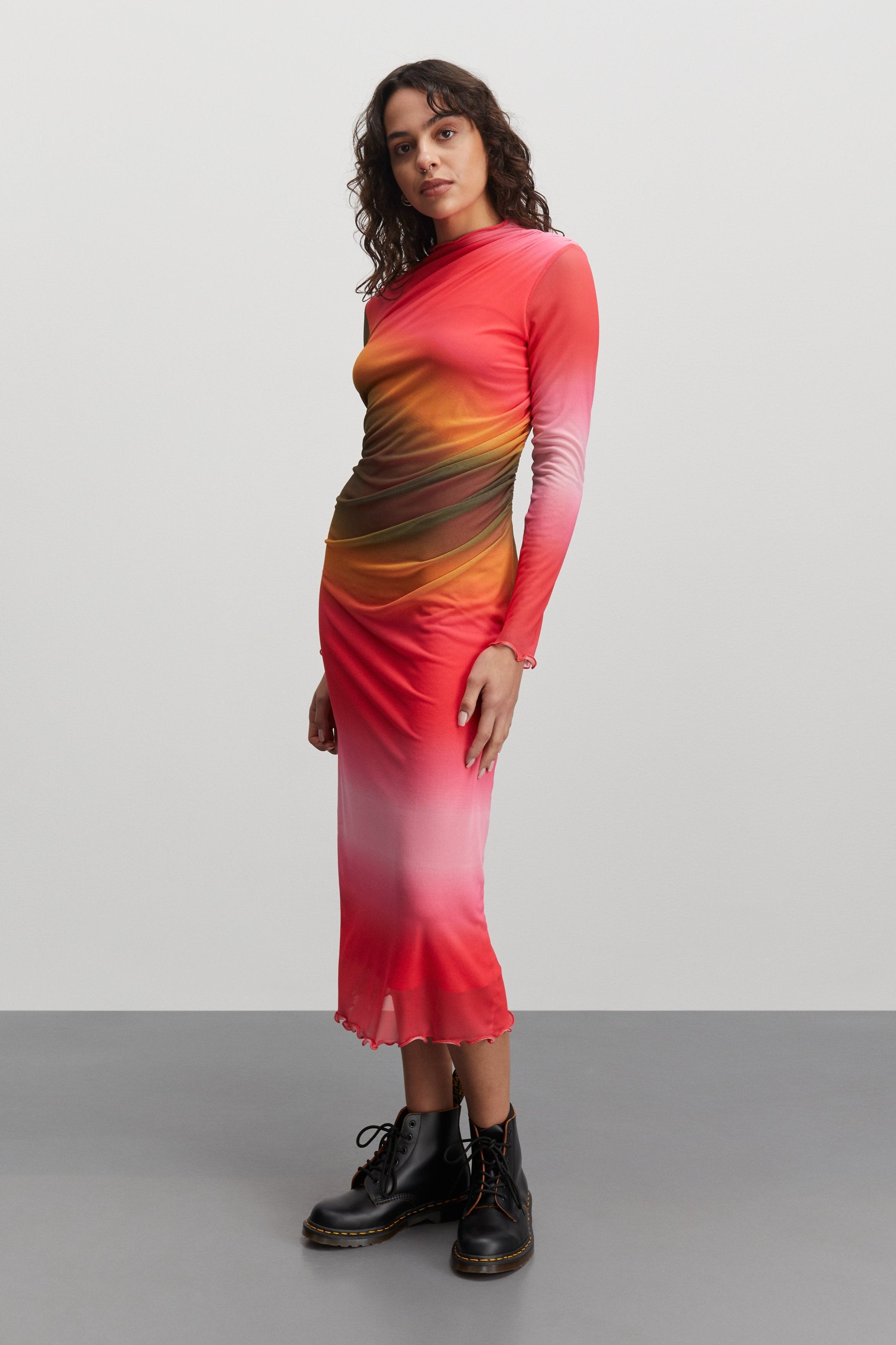 Mads Nørgaard  Stretch Mesh Fia kjole - Gradient Pink Aop