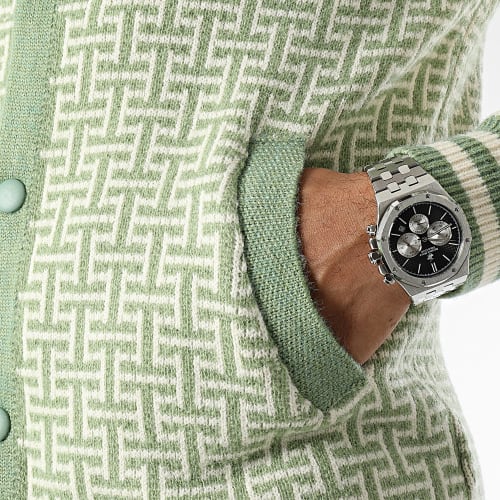 Pull Boutonné Vert Beige