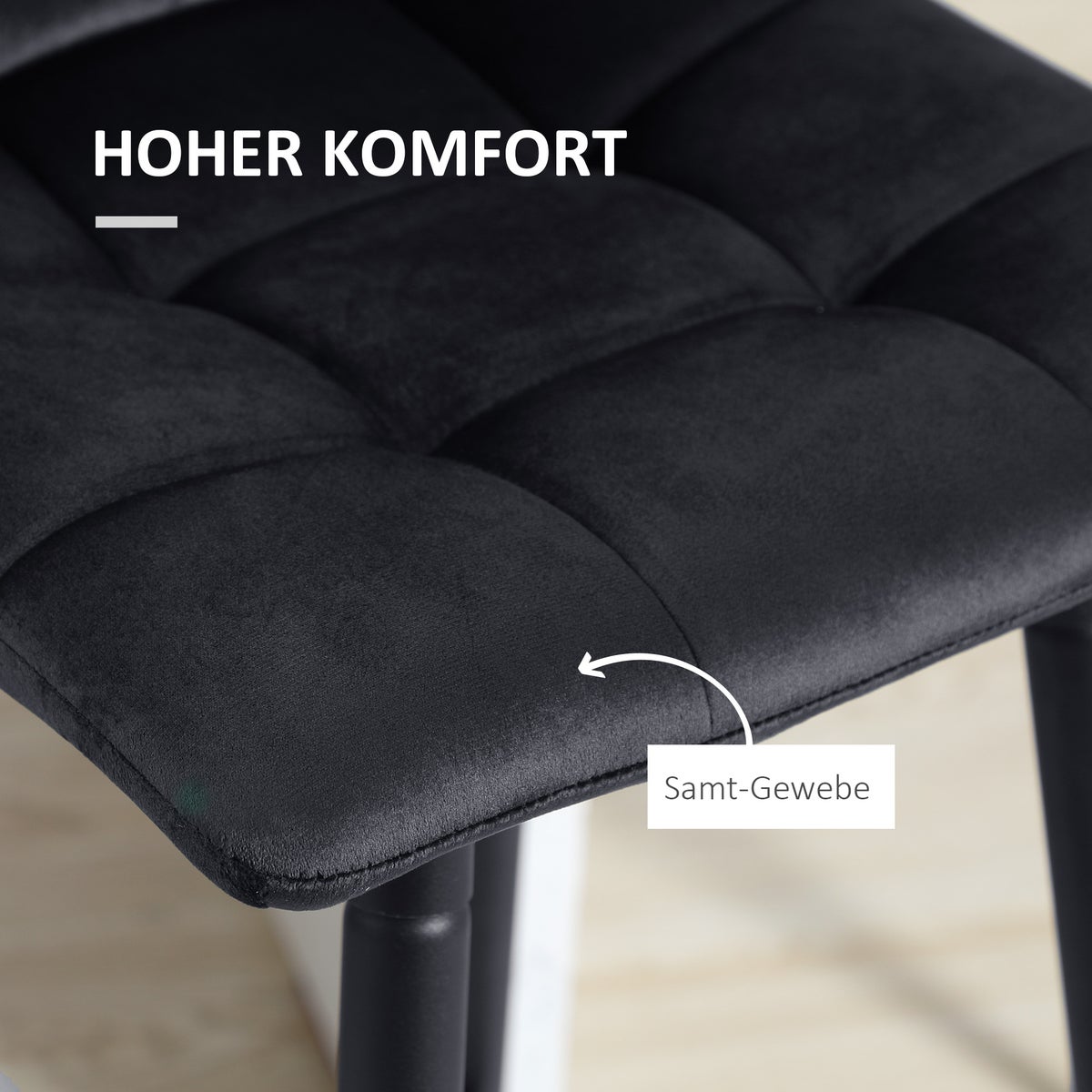 HOMCOM 2-delige barkrukkenset, bistrokrukken met voetenbank, barstoel, fluwelen bekleding, keukenstoel, barkrukset met stalen poten voor woonkamer, eetkamer, zwart, 42 x 47 x 105 cm