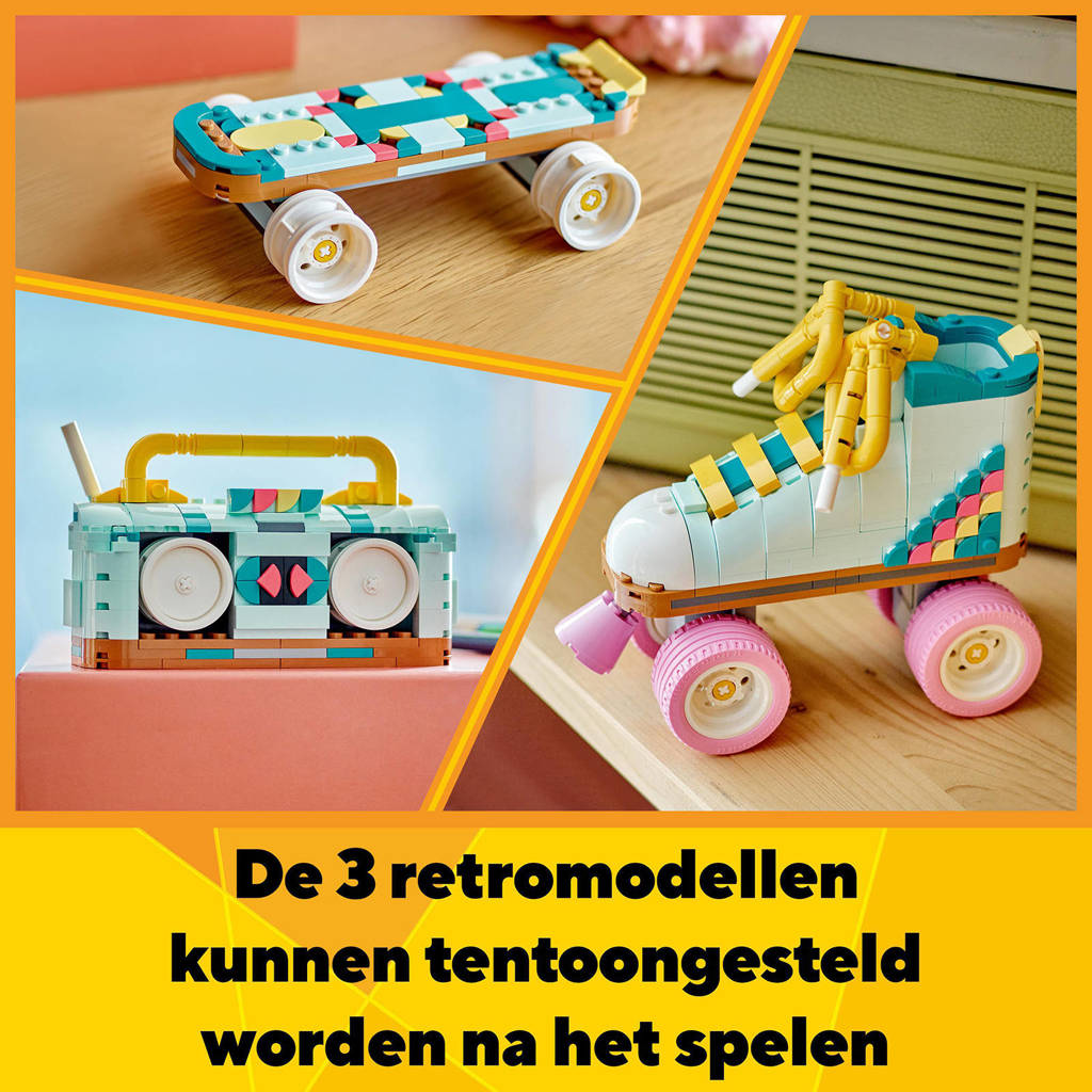 Schattige rolschaatsen3-in-1 Retro rolschaats met Mini Skateboard en Gettoblaster Radio Speelgoed 31148