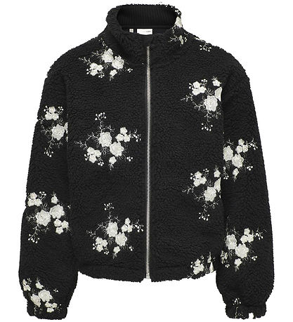 Kids Only Fleecejacke - KogValentina - Schwarz m. Blumen