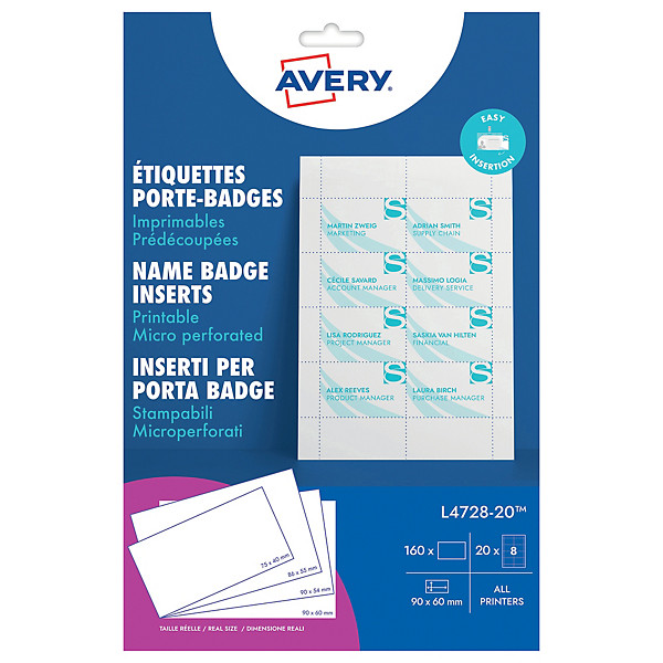 160 badges imprimables Avery - 60 x 90 mm.