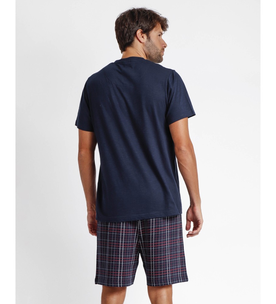 Pijama Lois de manga curta, calça jeans e jaqueta azul marinho