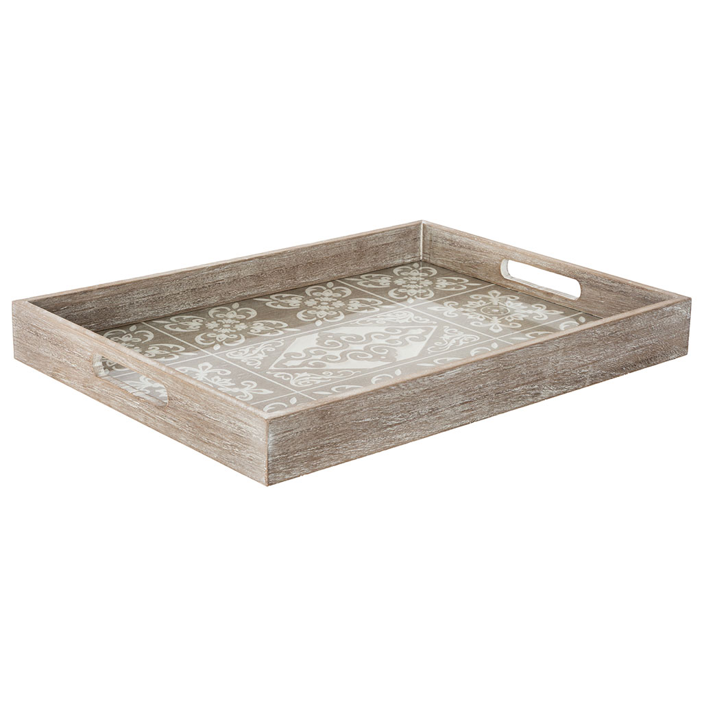 Plateau ÉTÉ bois blanchi et verre 40x30cm