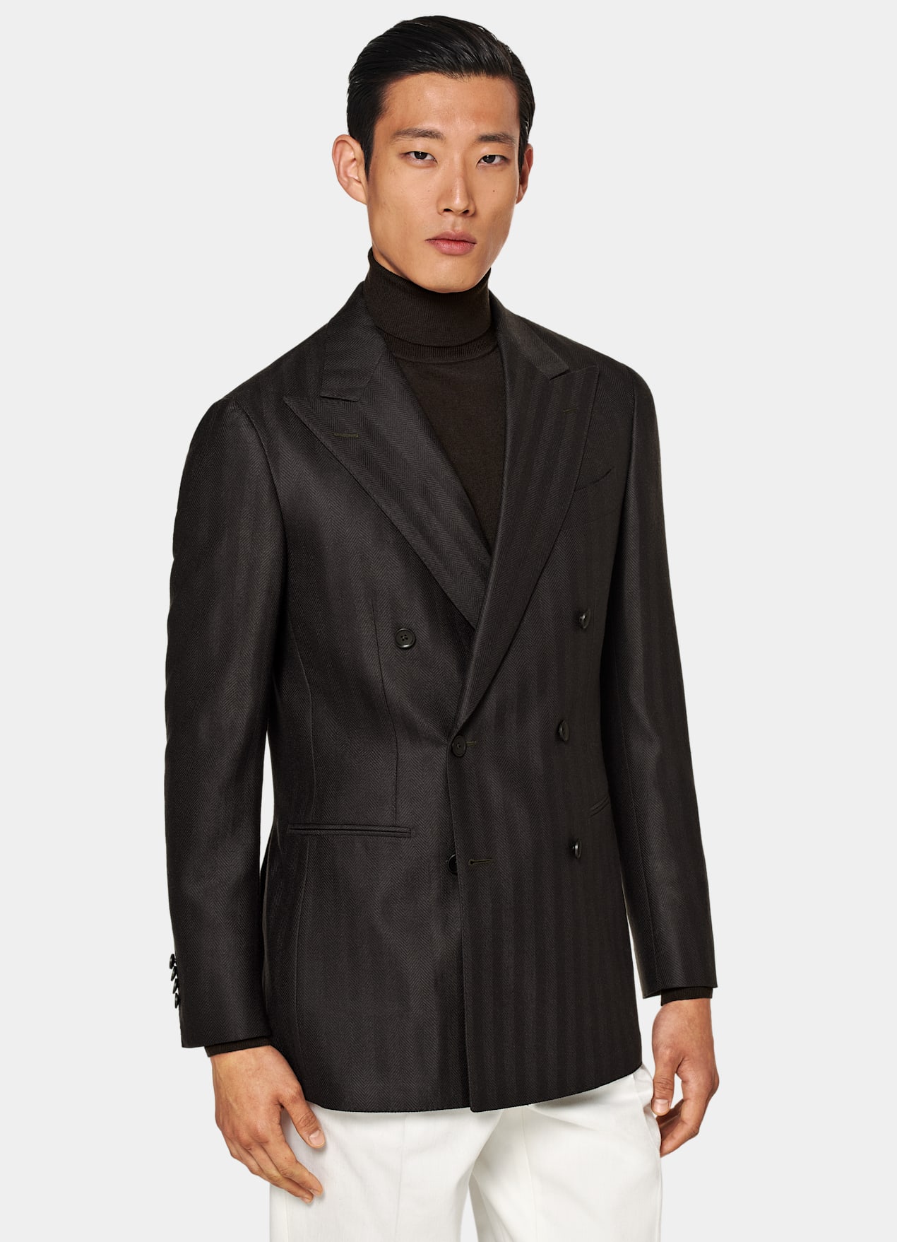 Blazer Havana coupe Tailored marron foncé à chevrons