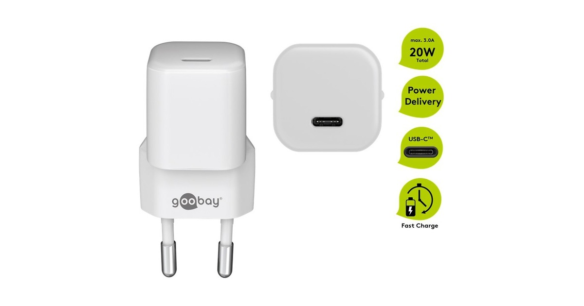 goobayLightning/USB-C PD oplaad set Nano (20 W)   (Wit, 1 meter)