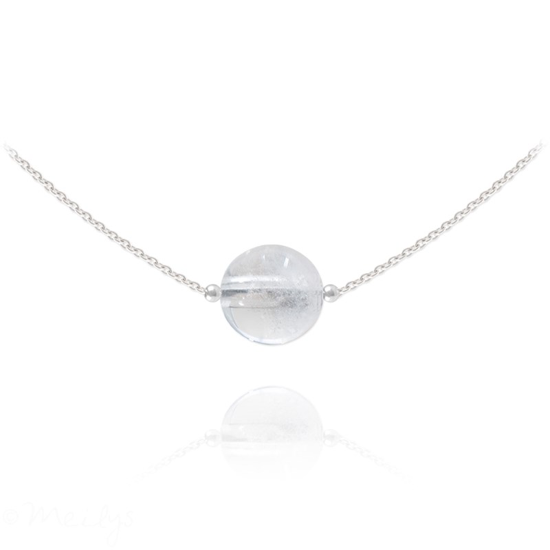 Collier ras du cou en argent 925 rhodié avec pierre naturelle 10mm - Cristal de Roche