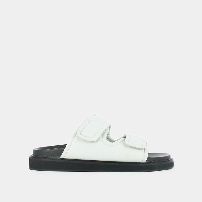 Mules à doubles fermetures  en cuir blanc