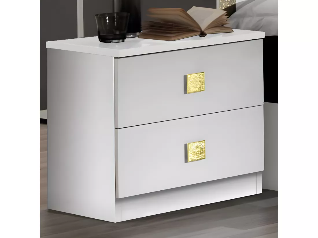 Chambre complète 160*200 Blanc/Or - CROSS - Lit : L 165 x l 206 x H 106 cm