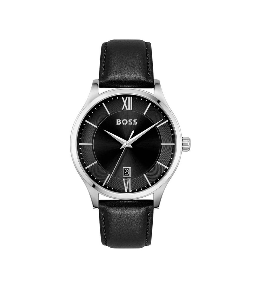Relógio analógico BOSS Elite com pulseira de couro, preto