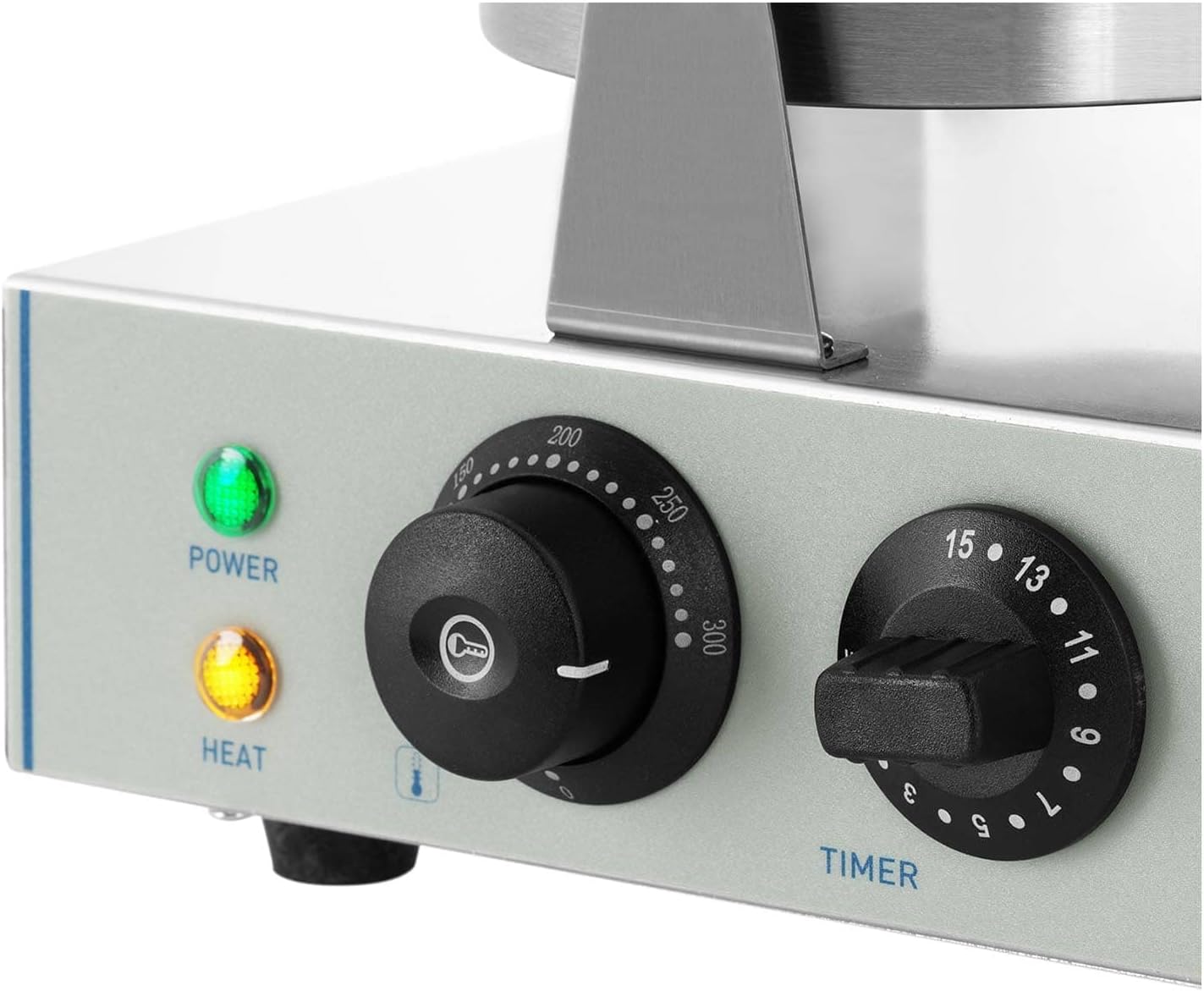 Royal Catering RCWM-2600-R Waffeleisen Waffelgerät Waffelautomat Waffle Maker Belgische Waffel Doppelt Rund (2 x 1.300 Watt, Timer 15 min, Teflon & Aluminium, Edelstahl), Silber