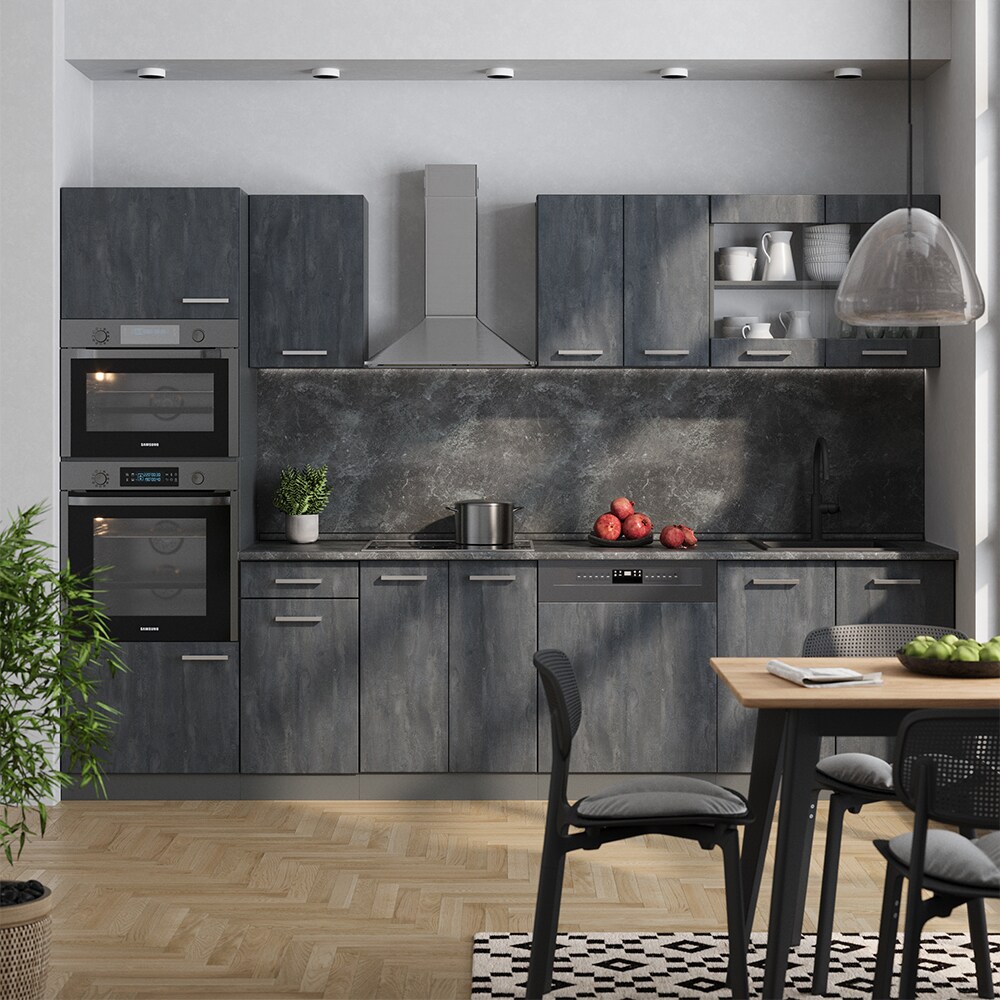 Vicco Küchenzeile R-Line 300 cm Schwarz Beton Anthrazit ohne Arbeitsplatte