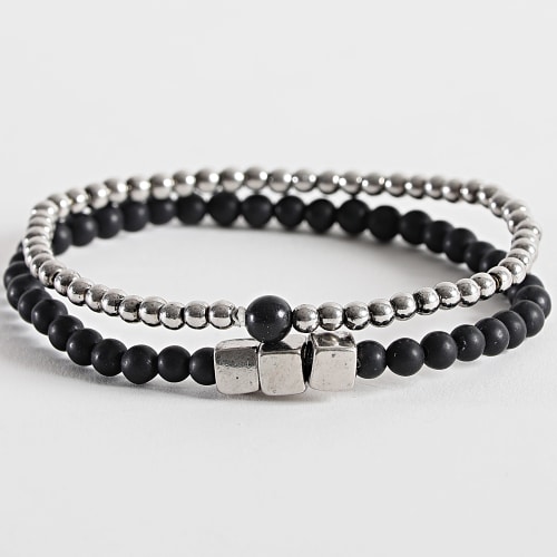 Lot De 2 Bracelets IC476 Noir Argenté
